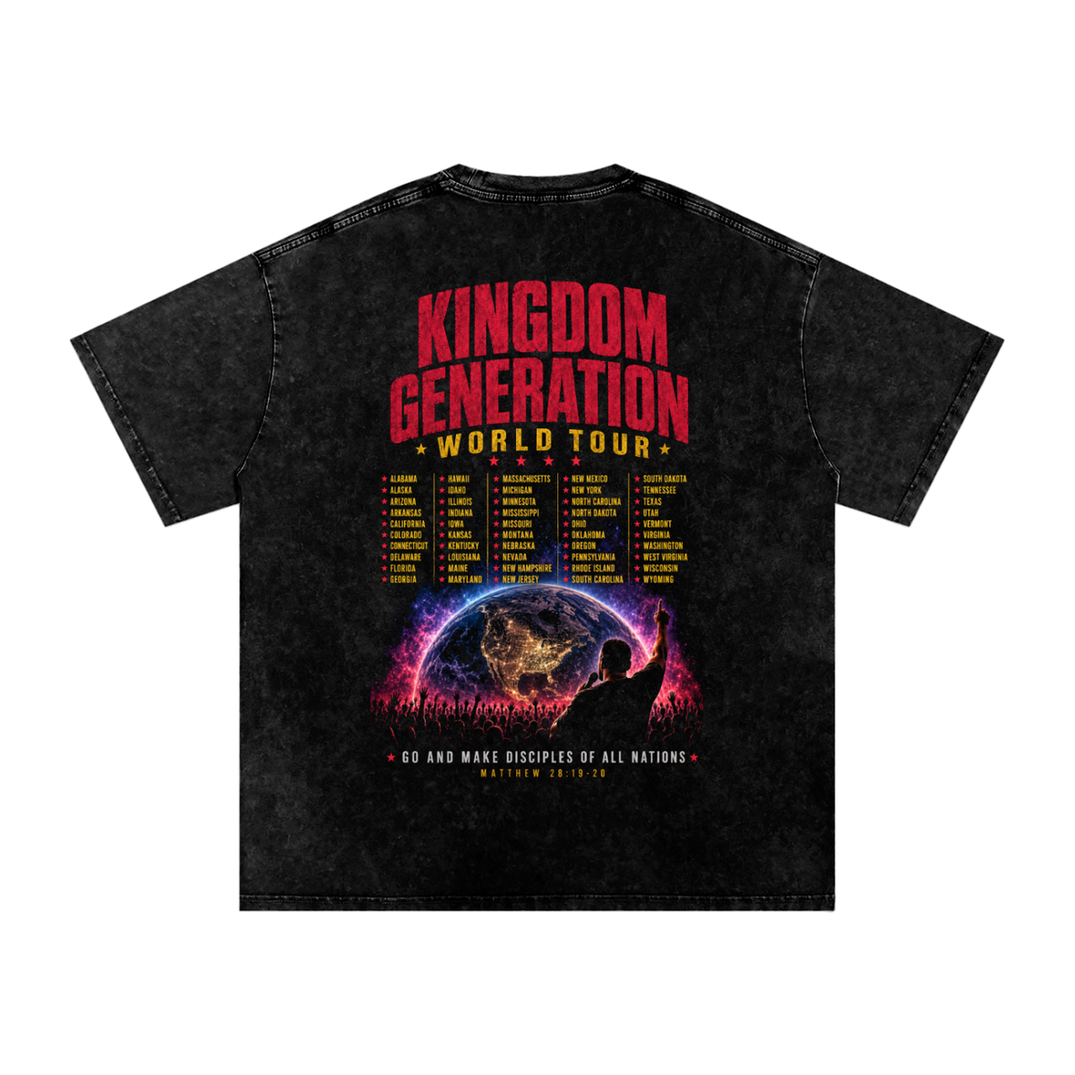 Kingdom Generation World Tour Snow Washed Oversized Cotton T-Shirt Black